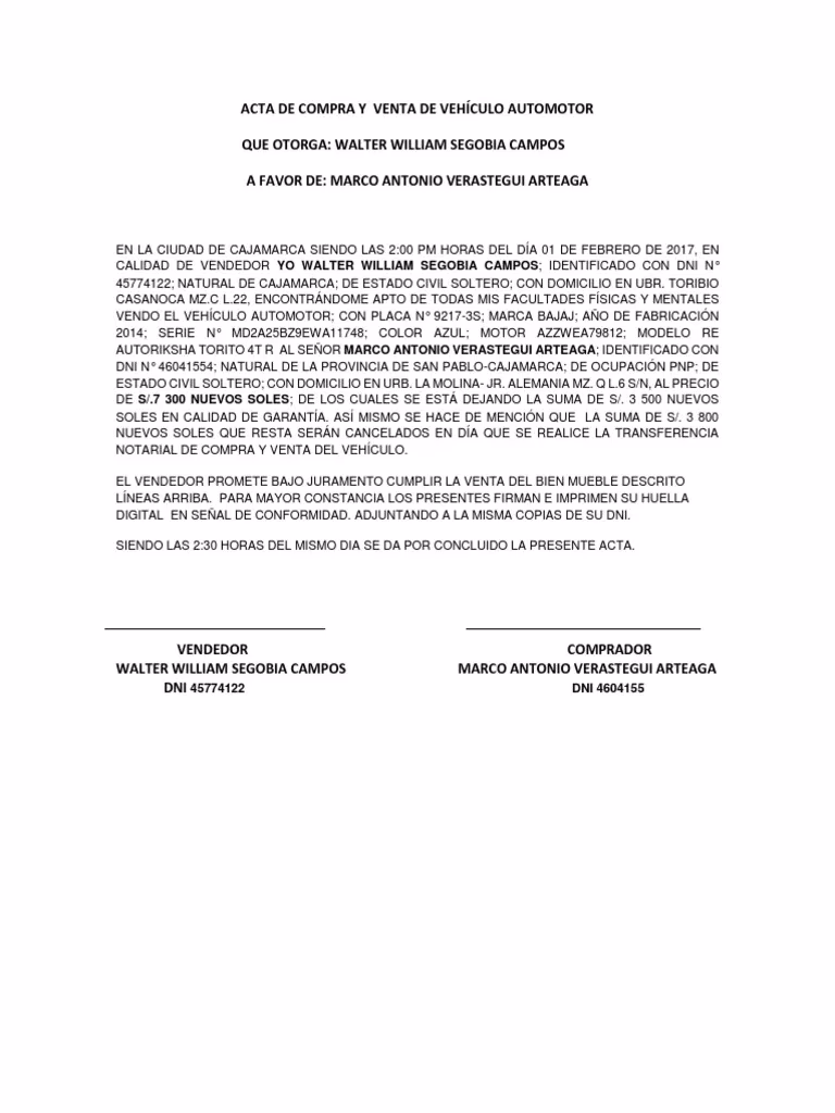 ¿Cómo hacer una carta de compraventa de vehículo?