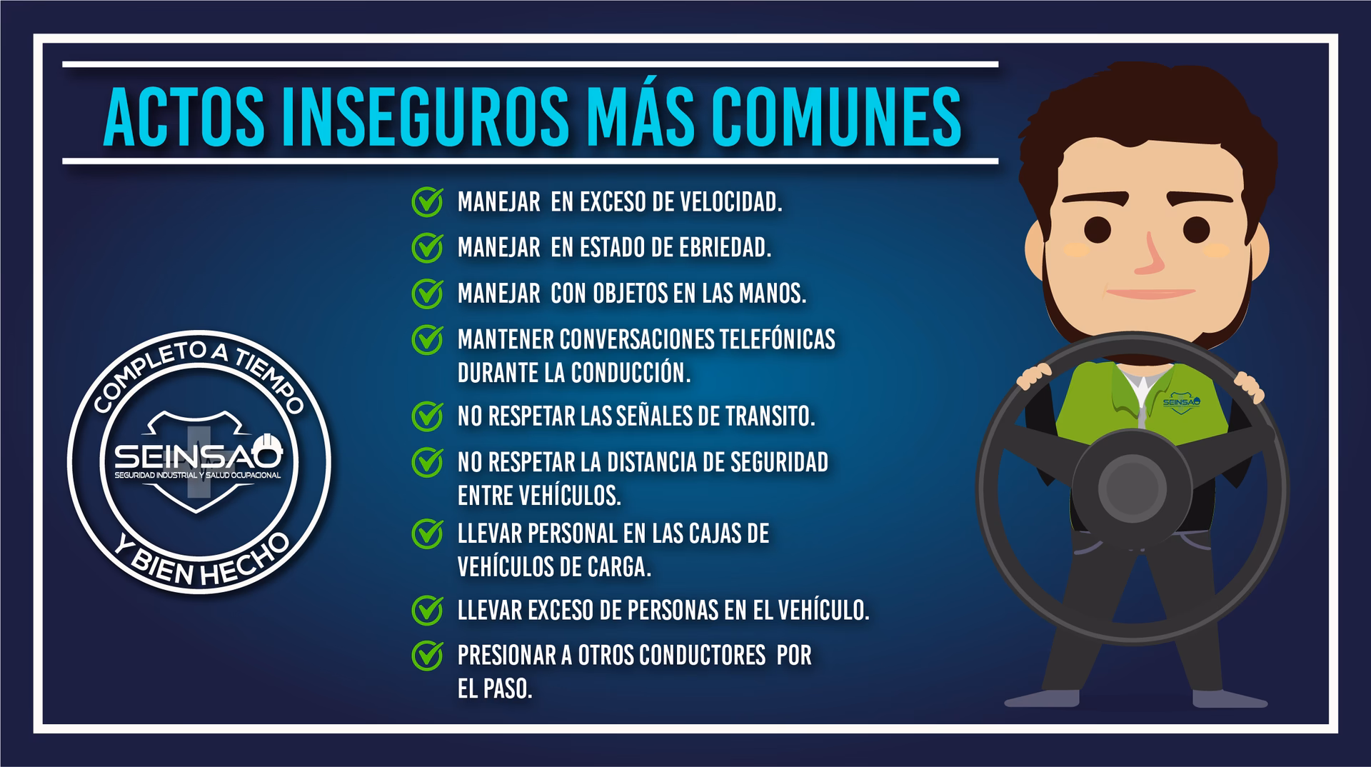 ¿Cuáles son 10 ejemplos de actos inseguros?