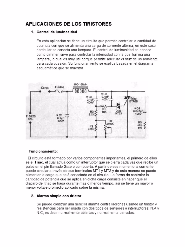 ¿Cuáles son las aplicaciones de un tiristor?