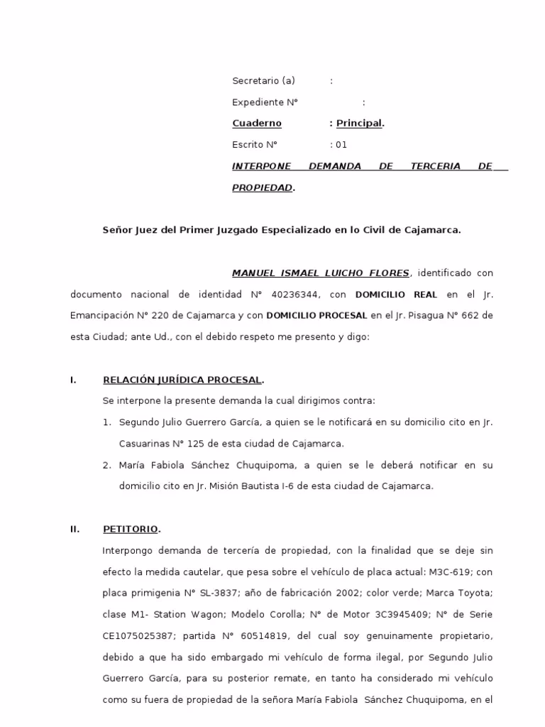 ¿Cuál es el plazo para interponer una tercería de mejor derecho?