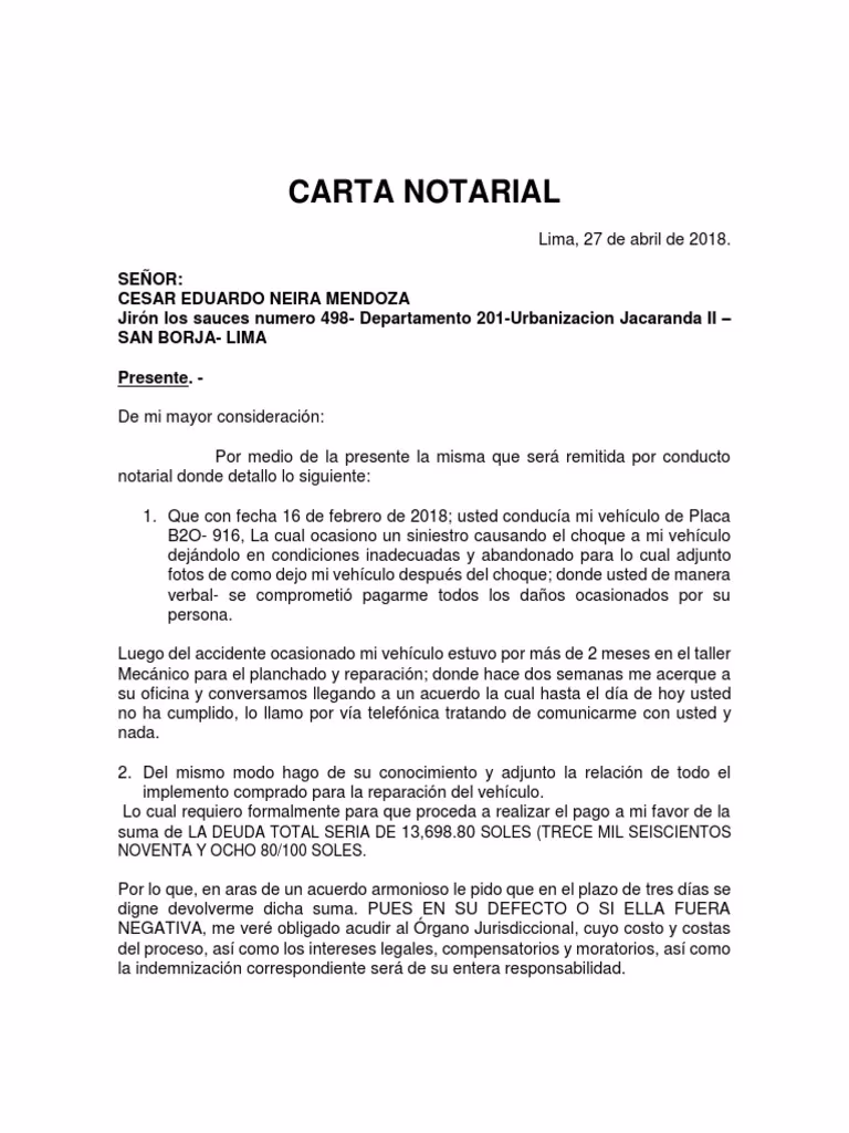 ¿Cuál es el costo de una carta notariada?