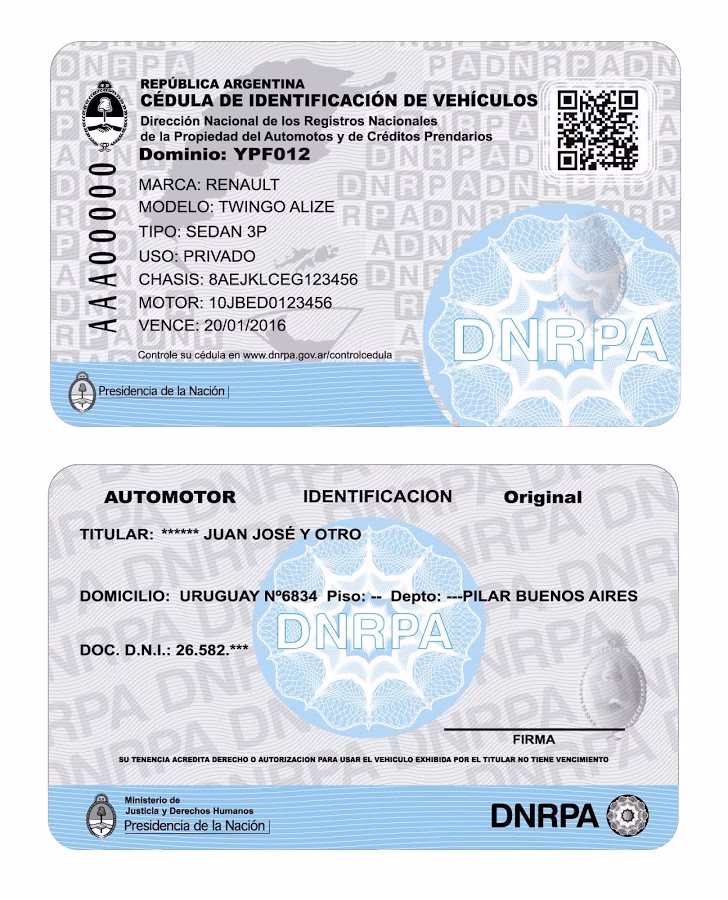 ¿Cuál es la cédula azul del auto?