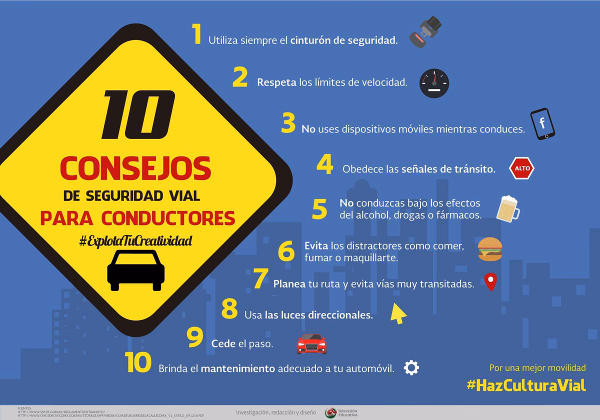 ¿Cuáles son 5 consejos de seguridad vial?