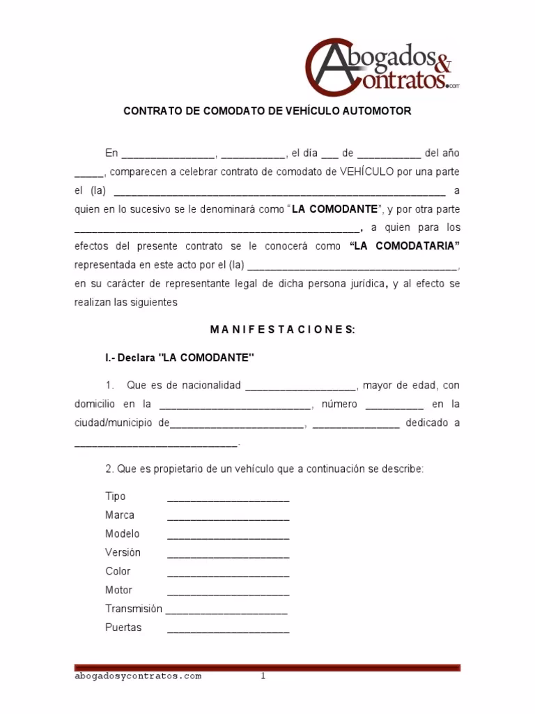 ¿Qué es un contrato de comodato de vehículo?