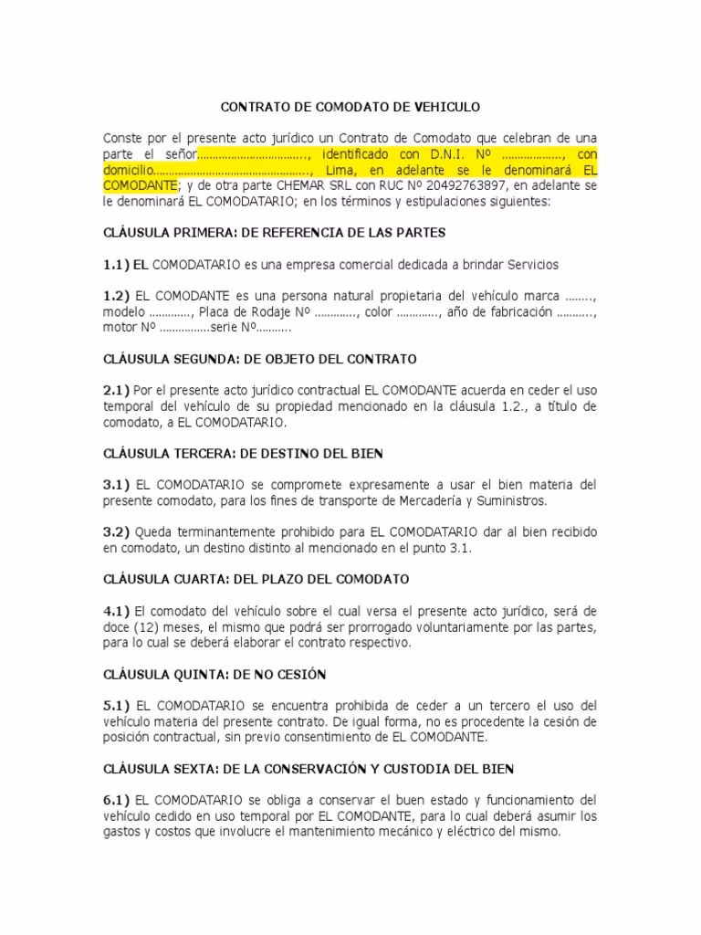 ¿Cómo redactar un contrato de comodato?