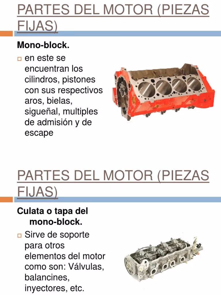 ¿Cuáles son las partes fijas de un motor de 4 tiempos?